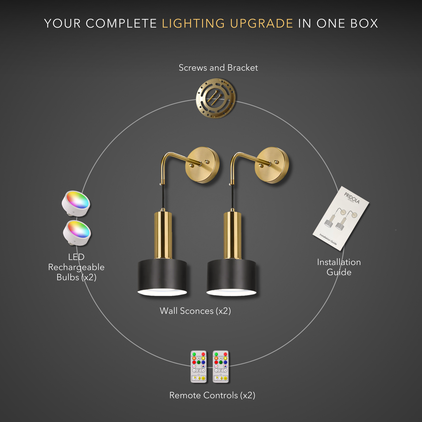 GLOWDROP WIRELESS WALL SCONCES (SET OF 2 + 2 BULBS FREE)